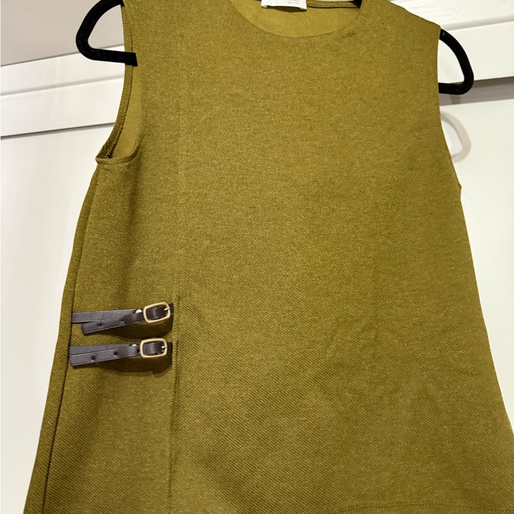 Stylish Dark Olive Green ZARA tunic/tank top w/ Buckle Accents. Size 6. New